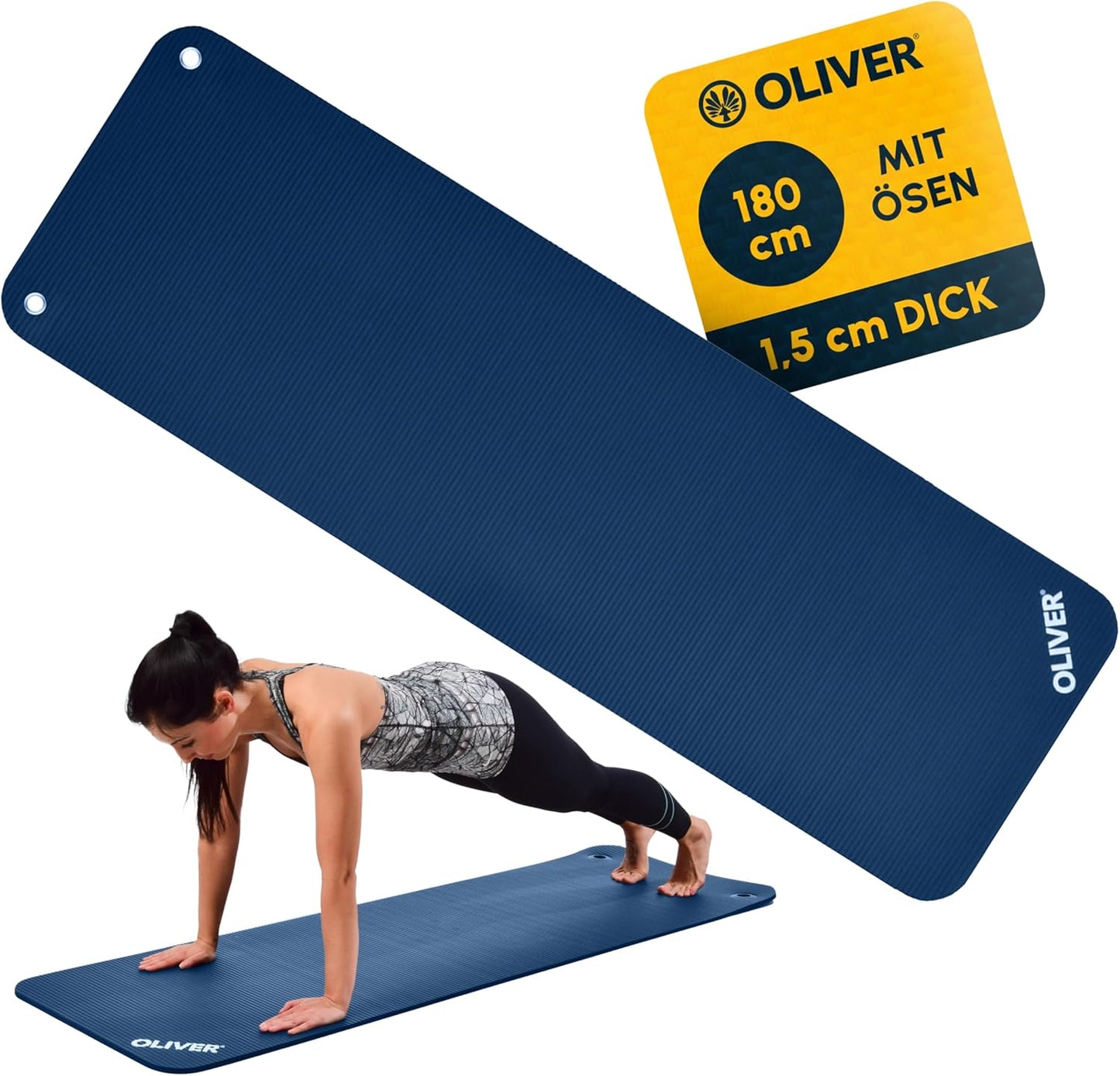 Gymnastik- & Yogamatte mit Ösen, 180 x 60 x 1,5 cm (Mit Ösen) Blau