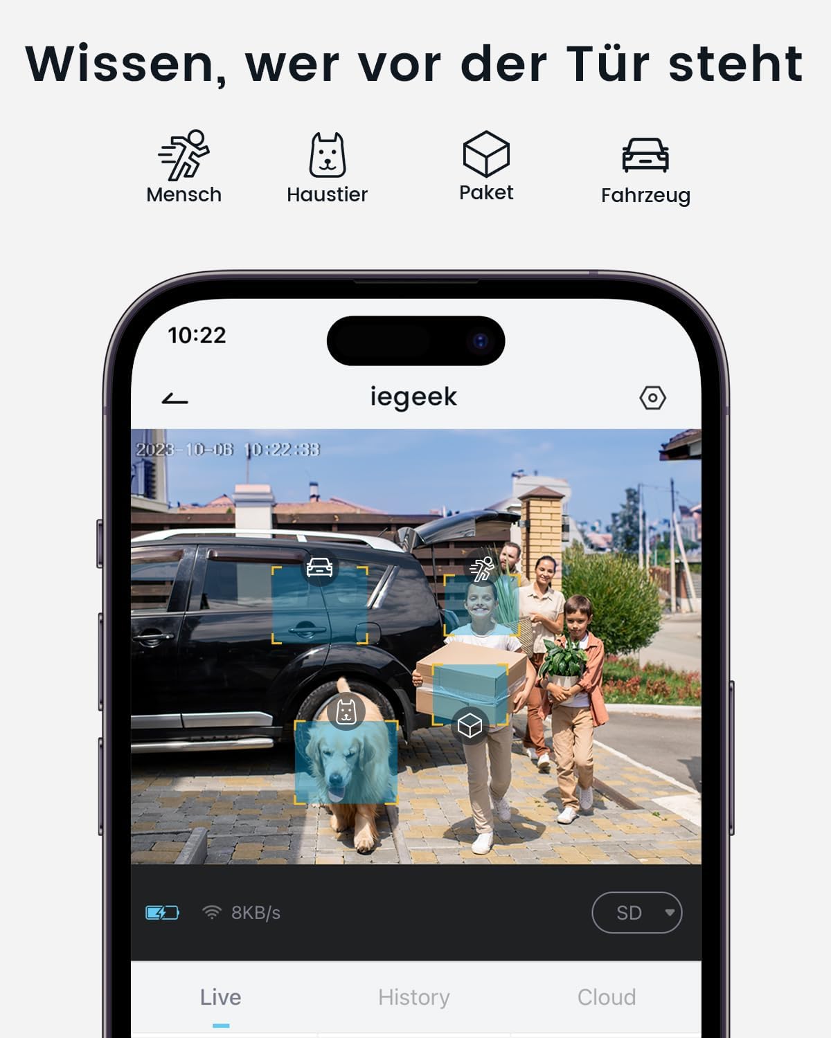 2K Video-Türklingel mit Kamera, AI Bewegungserkennung, 2,4GHz WLAN, Grau