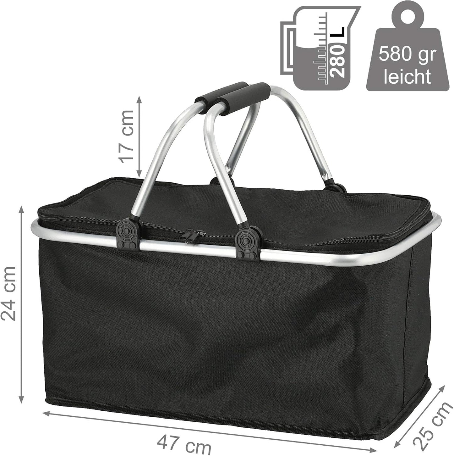 Faltbarer Einkaufskorb mit Kühlfunktion, 30L, Schwarz