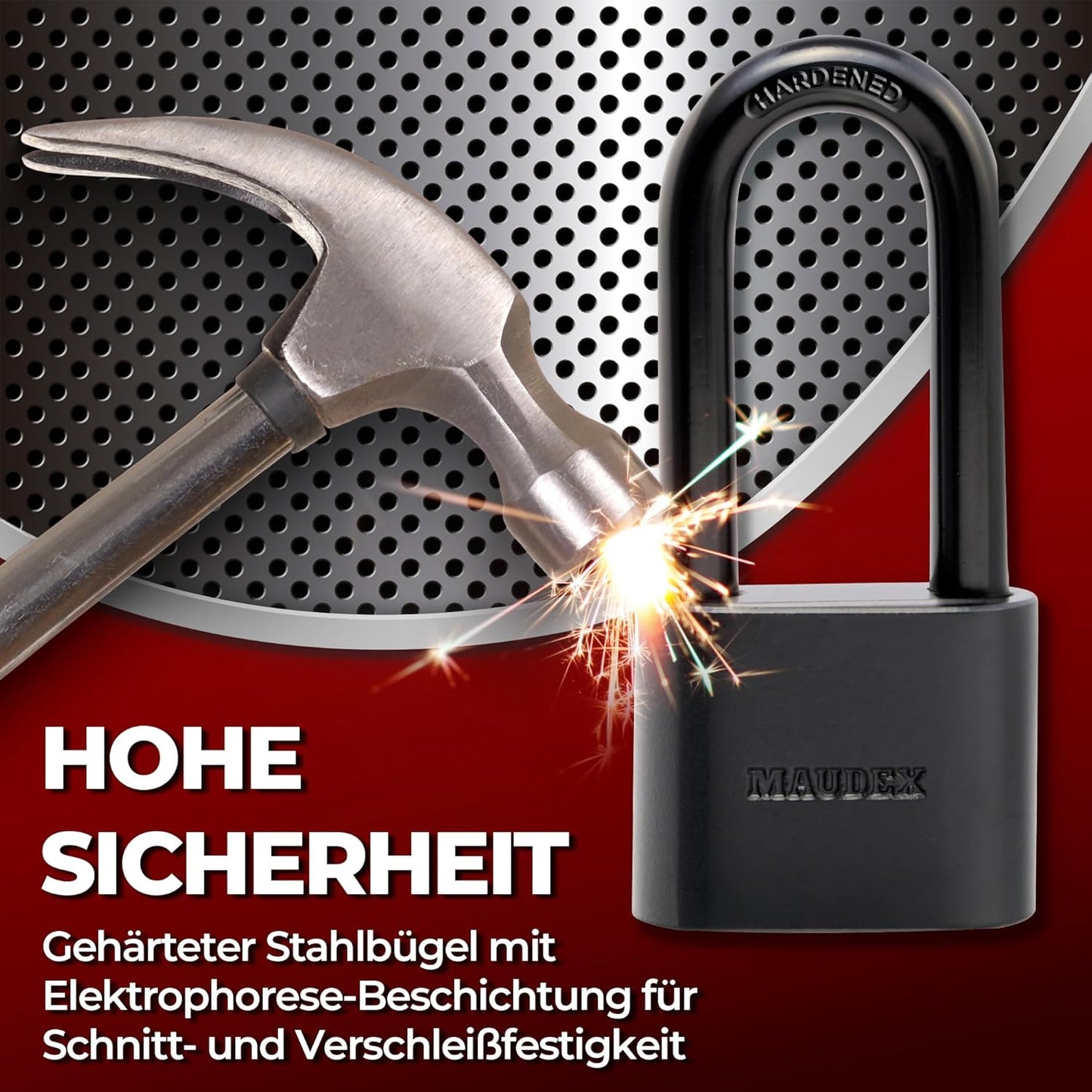 Wetterfestes Vorhängeschloss PBE40 mit 5 Schlüsseln, 40 mm Langer Schäkel Black