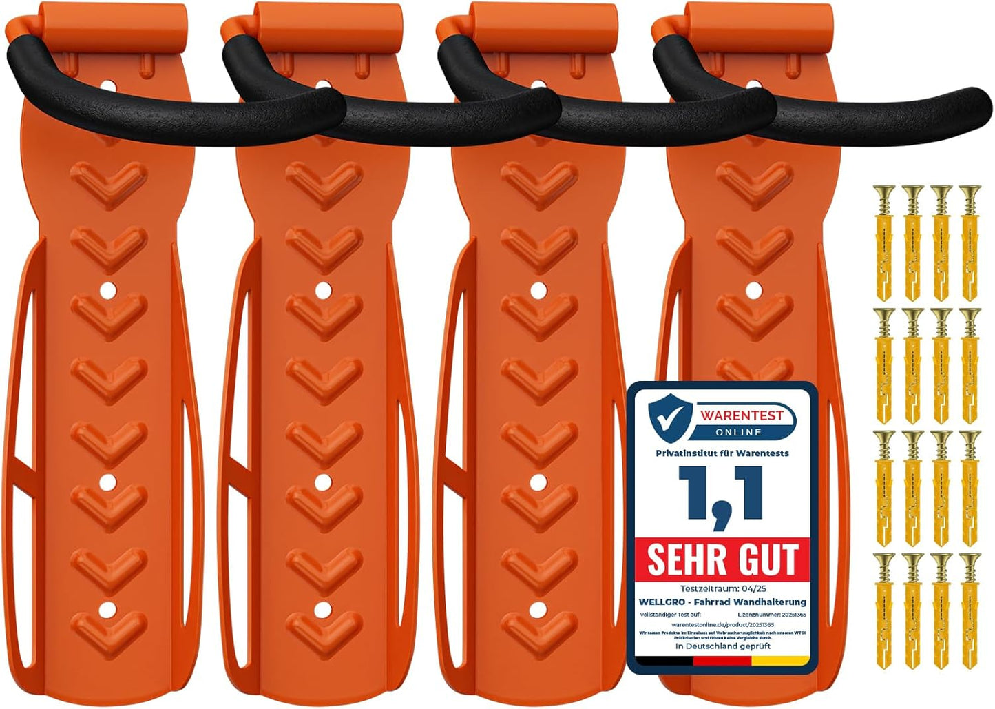 Velohalter Wandmontage, 4er-Pack, Orange