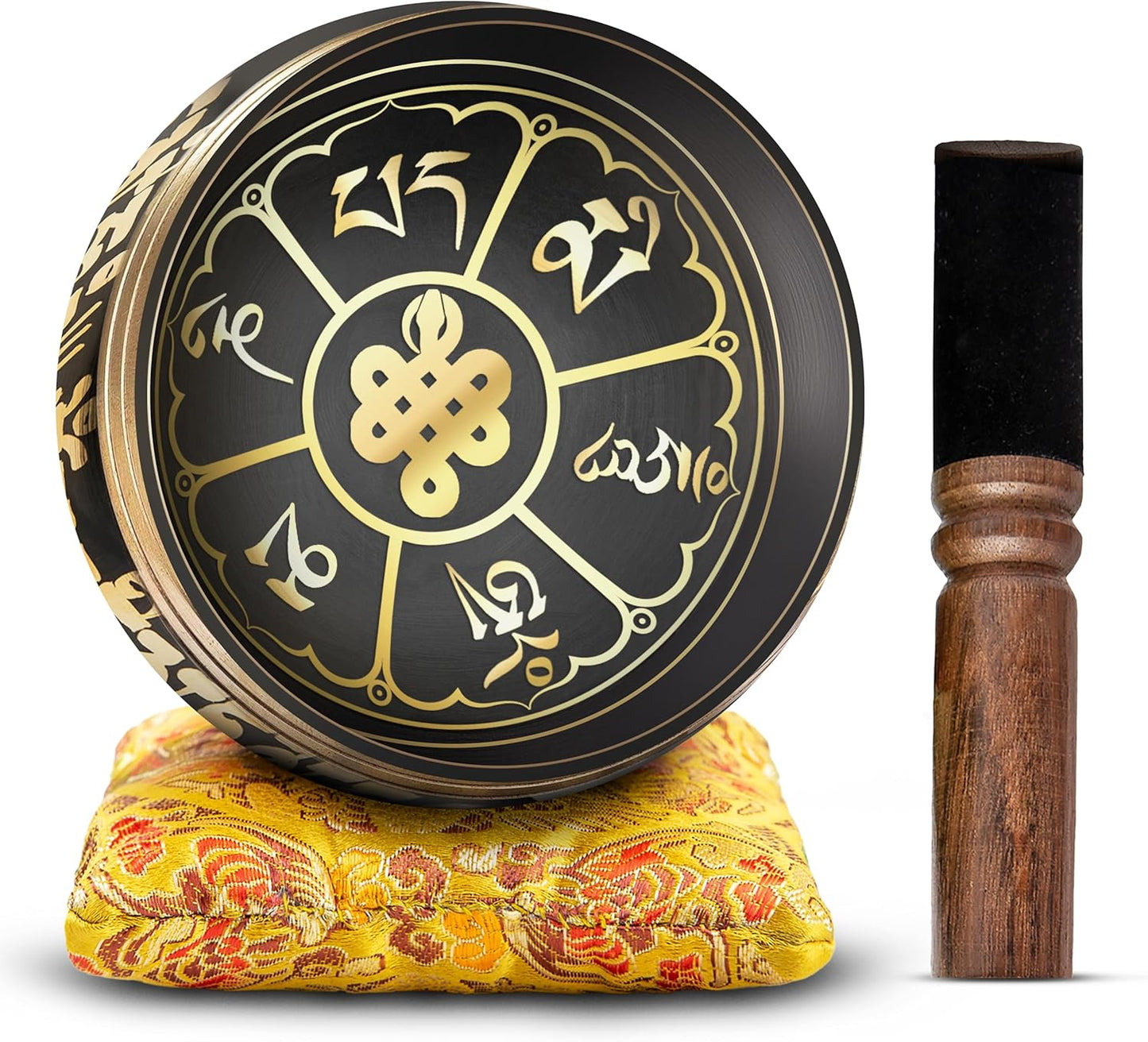 Tibetisches Klangschalen-Set, Schwarz - Gelb