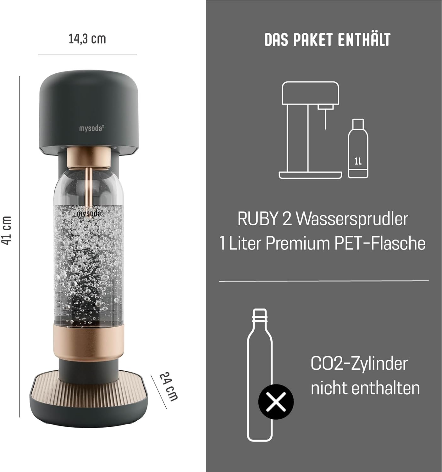 Ruby 2 Wassersprudler, Noir-Cuivre
