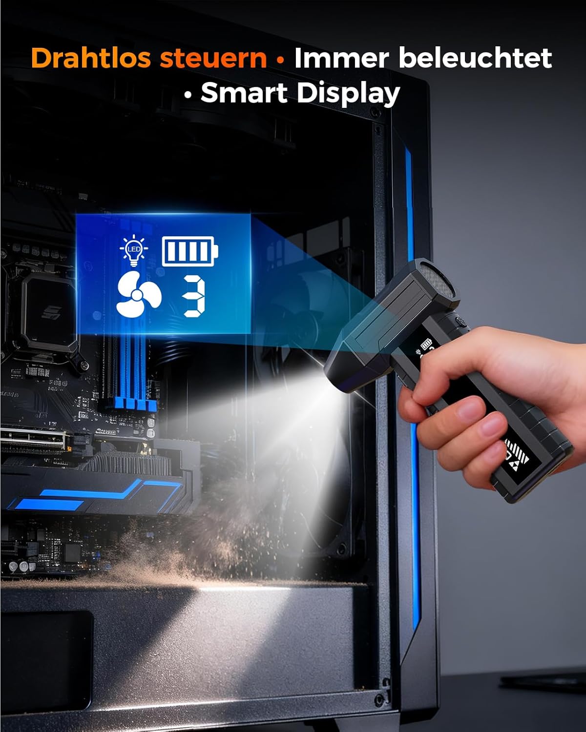 Elektrischer Air Duster W20B mit LED & Smart-Display, Schwarz