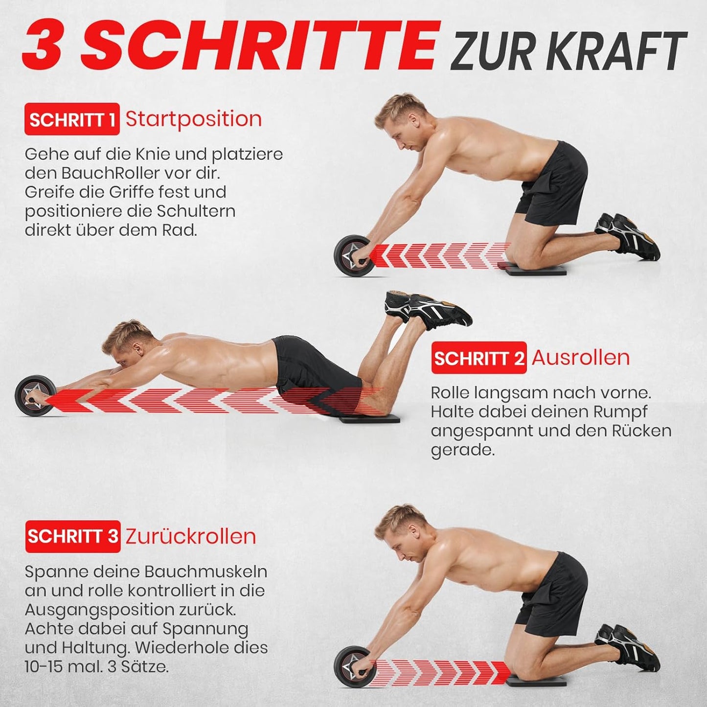 Bauchroller Trainingsset für Zuhause, 1 Schwarz