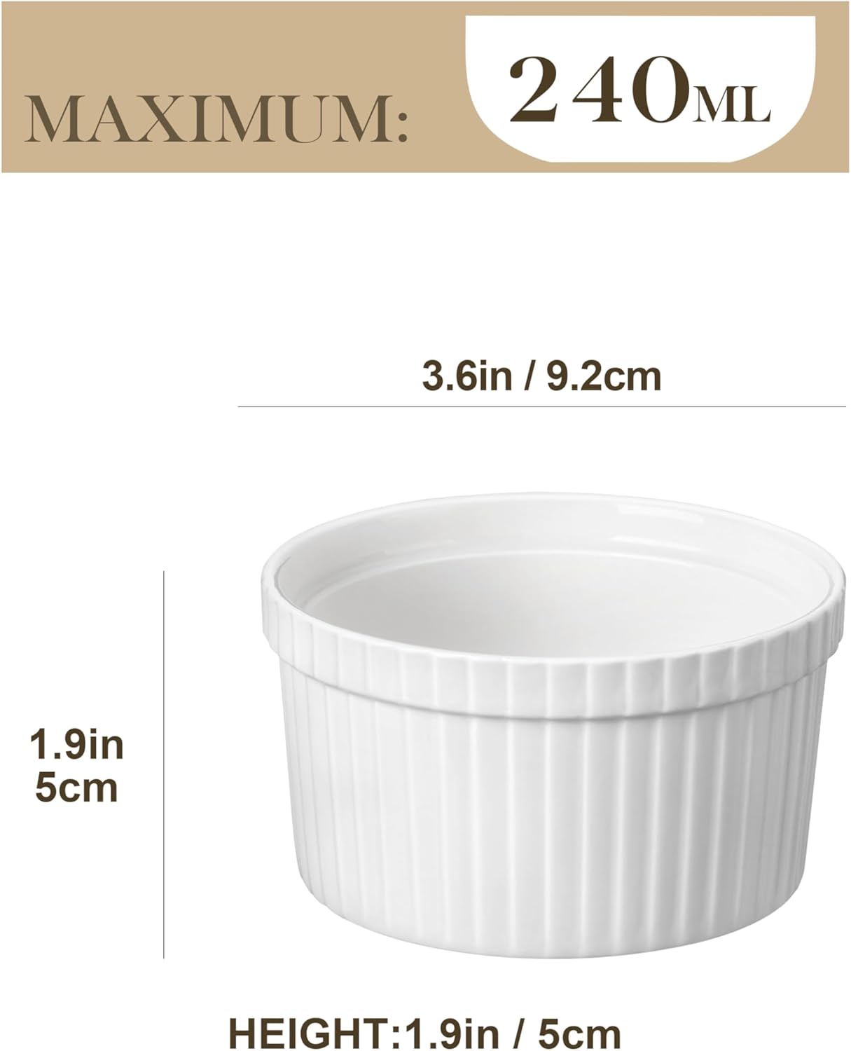 Auflauf- & Souffléförmchen, 6 Stück, ofenfest, 220 ml 6er Set (ohne Deckel)
