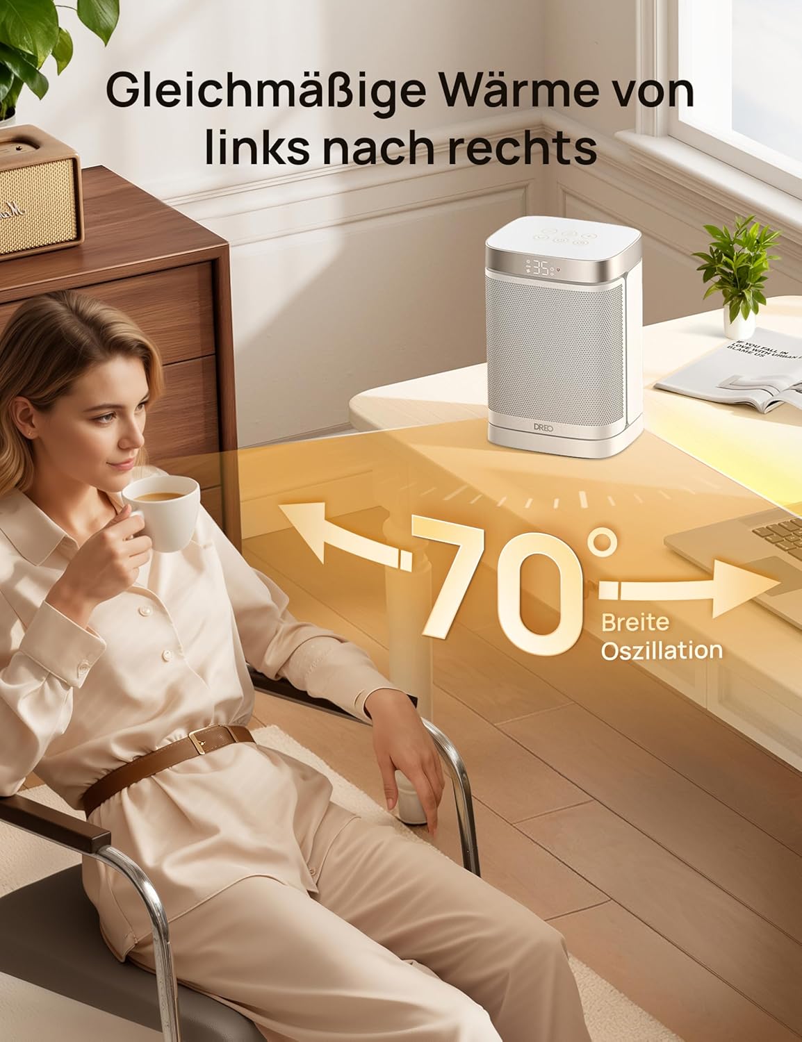PTC-Heizlüfter mit Thermostat und Timer, Standard Weiss