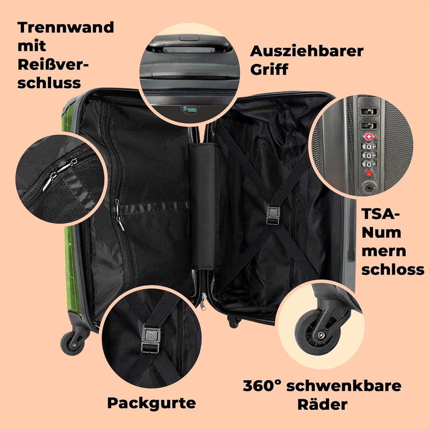 Koffer gross Trolley mit 4 Rollen (67x43x25cm, 72L)