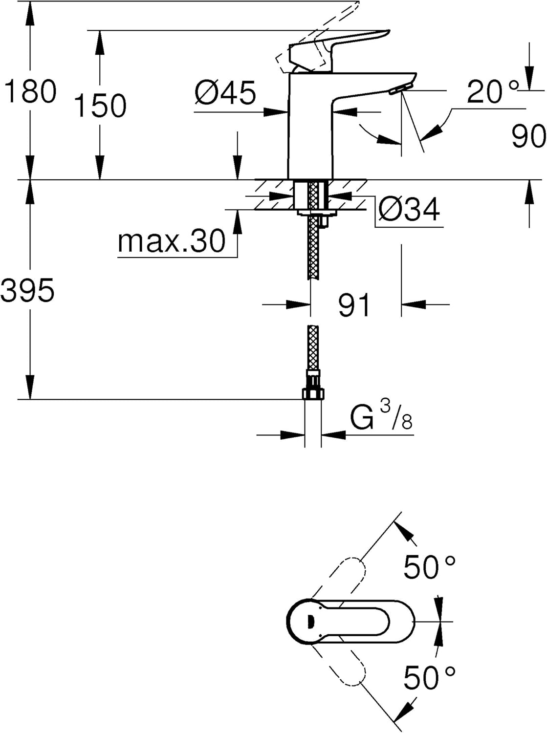 BauEdge Einhand-Waschtischbatterie S-Size, Chrom S-Size Glatter Körper
