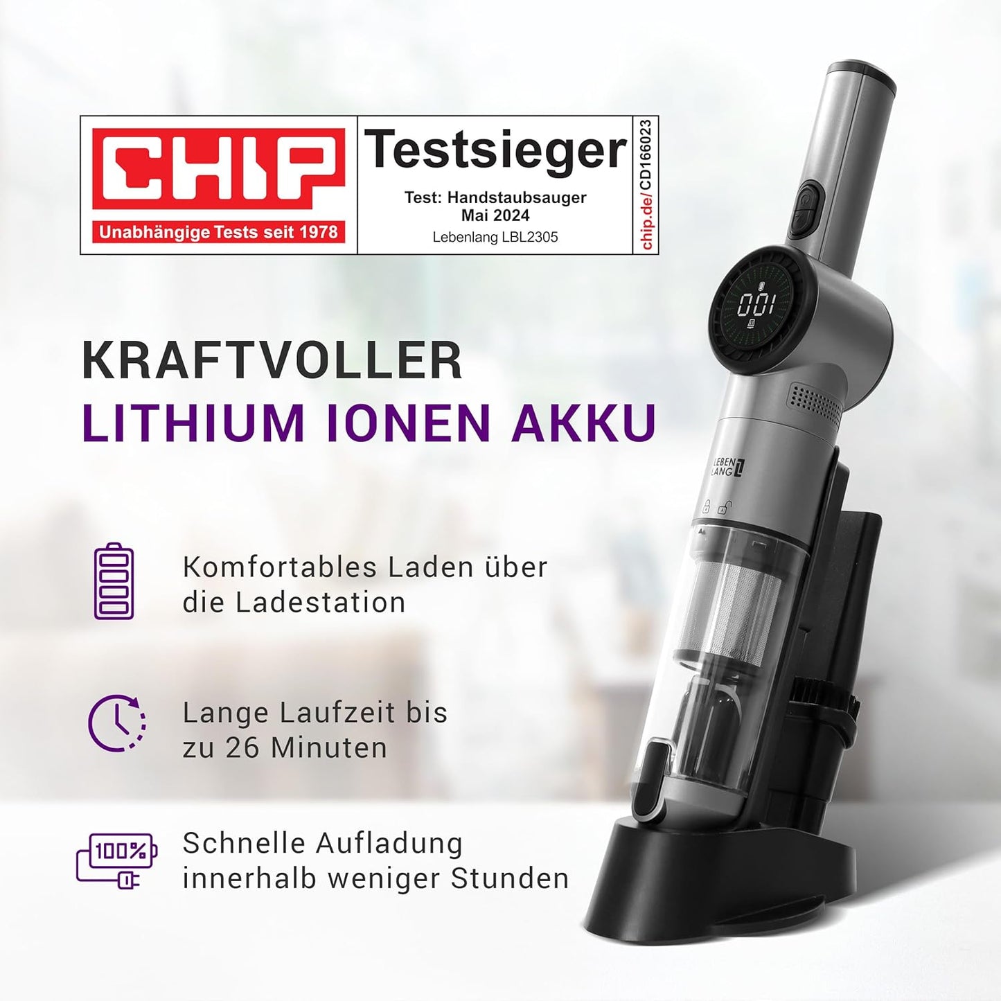Kabelloser Akkustaubsauger mit Ladehalterung