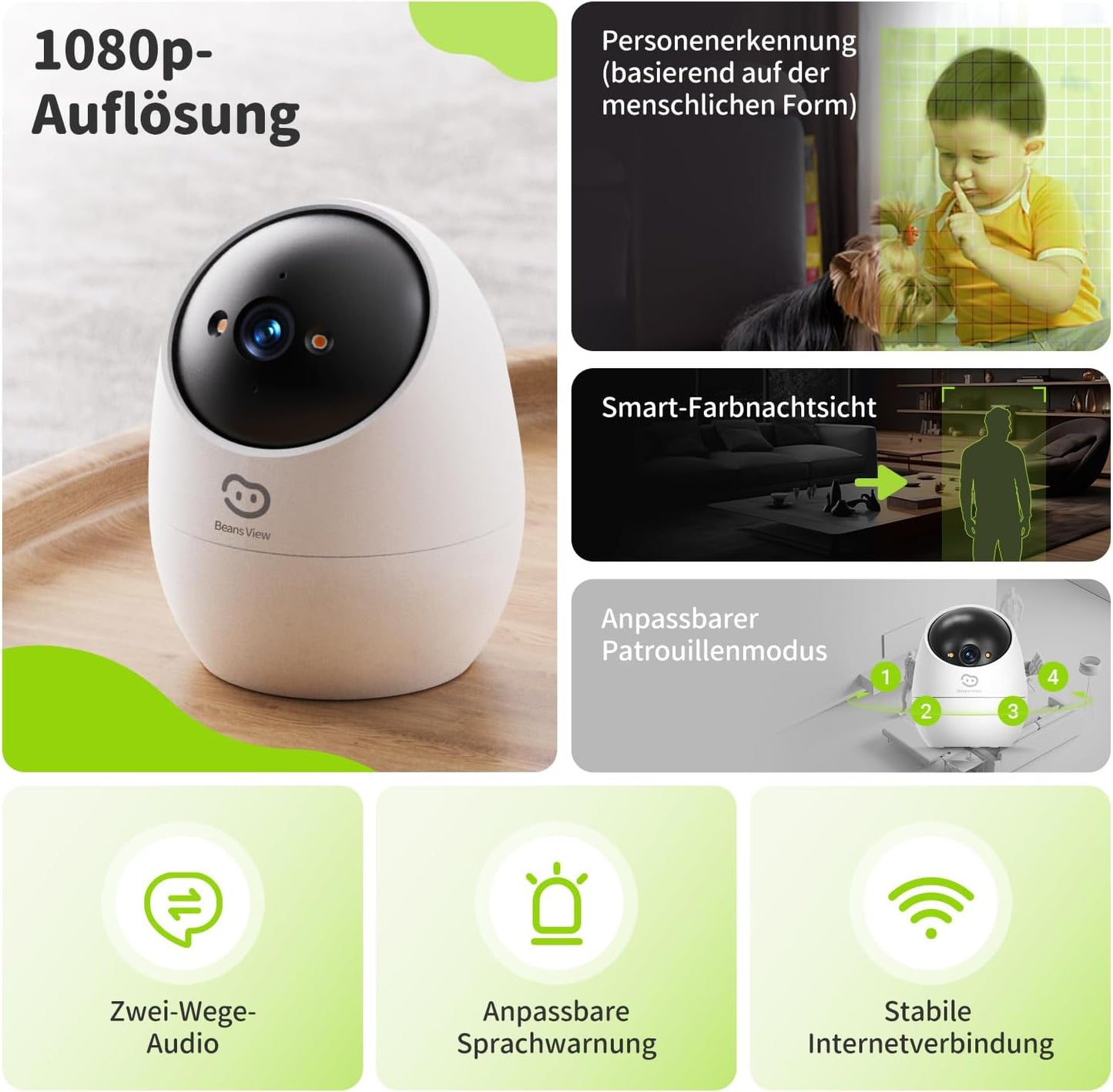 BV-D210 (2WL) Innenkamera mit 360°-Sicht und Bewegungserkennung, 1080P