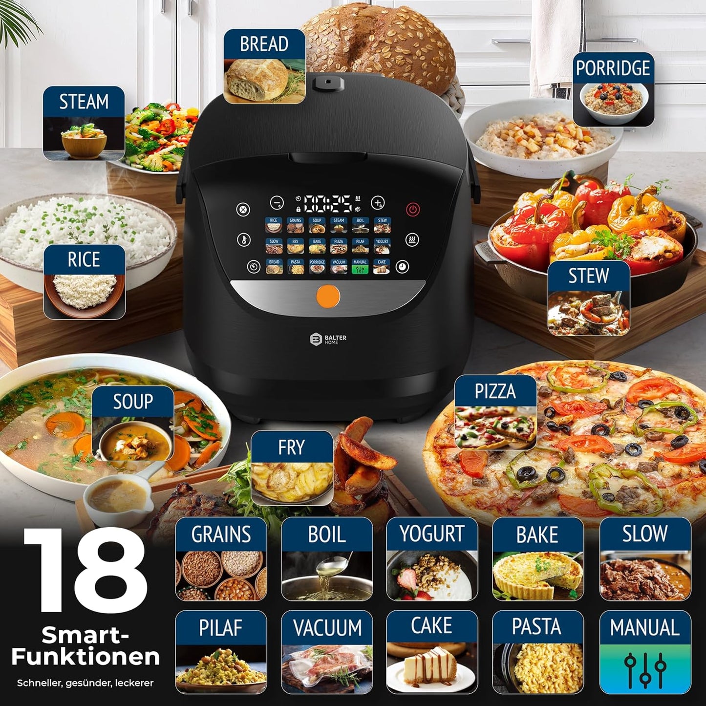 Multikocher mit 18 Programmen, 18 Programme