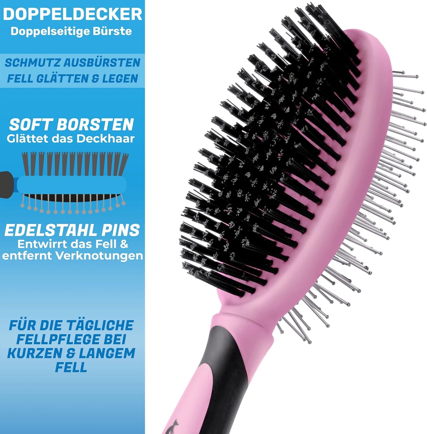 Doppelseitige Hundebürste, Rosa