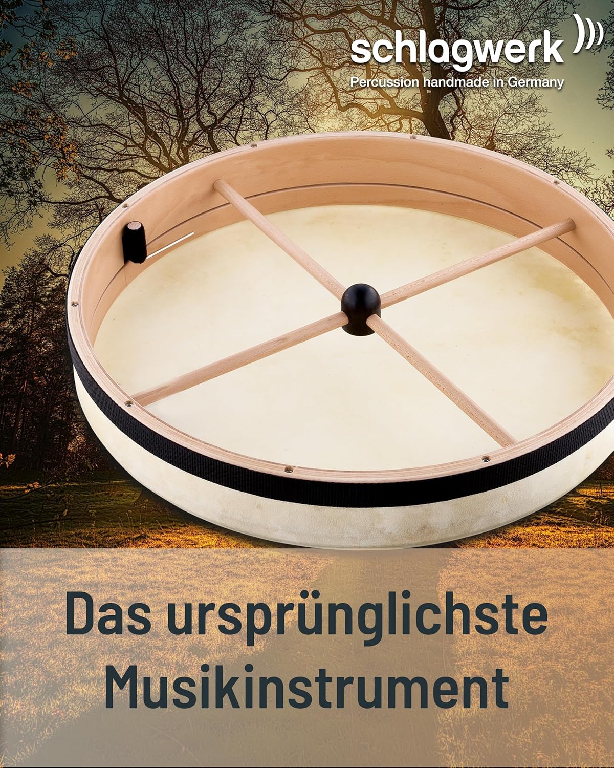 Handtrommel mit Haltekreuz, 50 centimeter stimmbar mit Kreuzrahmen