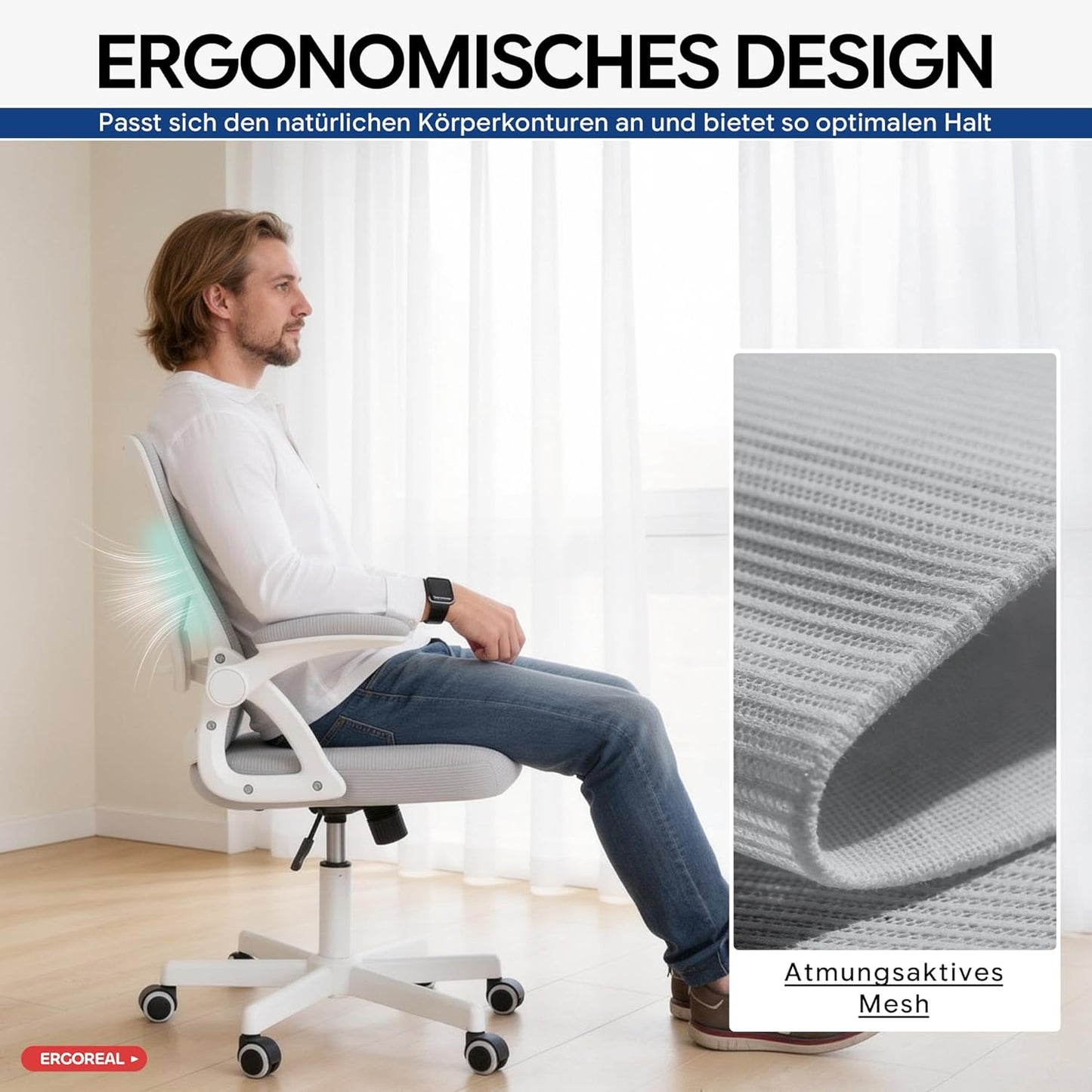 Ergonomischer Bürostuhl, Grauweiss-kopfloses Kissen