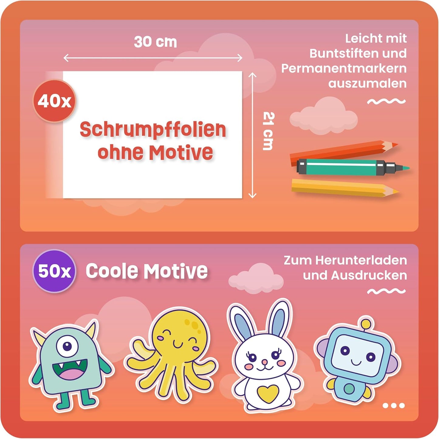 Schrumpffolien-Set zum Basteln, 40 Stück (1er Pack)