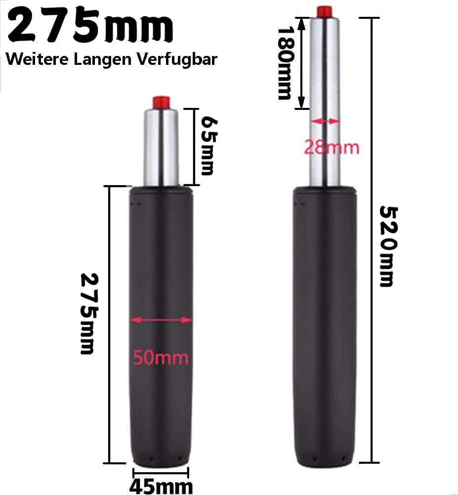 Gasfeder für Bürostuhl, 280mm, Schwarz