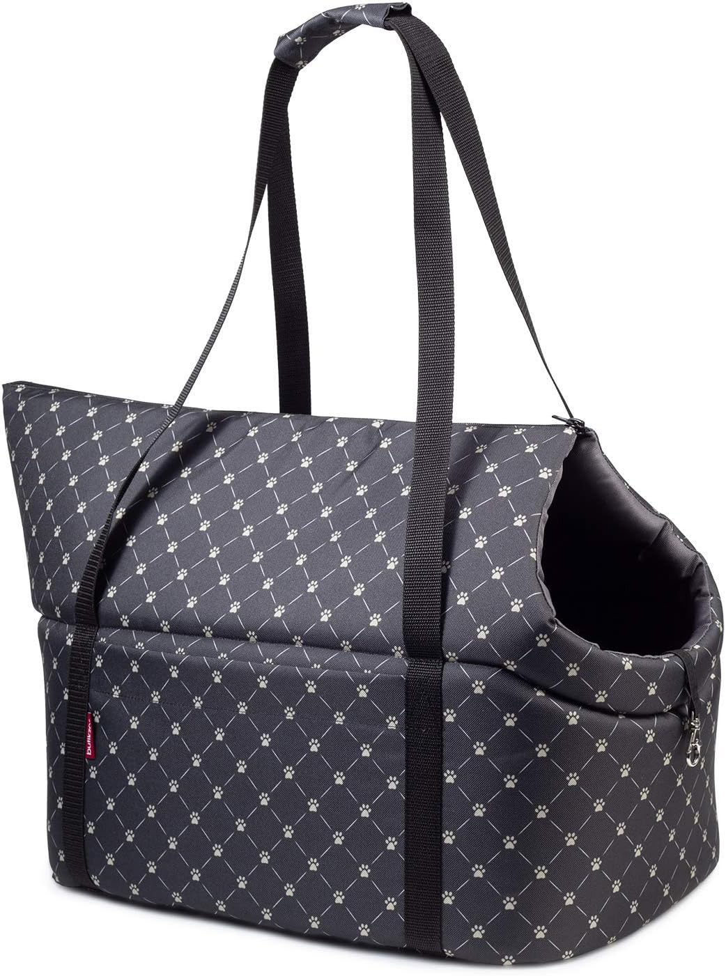 Tragetasche für Haustiere, L 42 x B 29 x H 33 cm|Schwarz / Muster: Pfoten