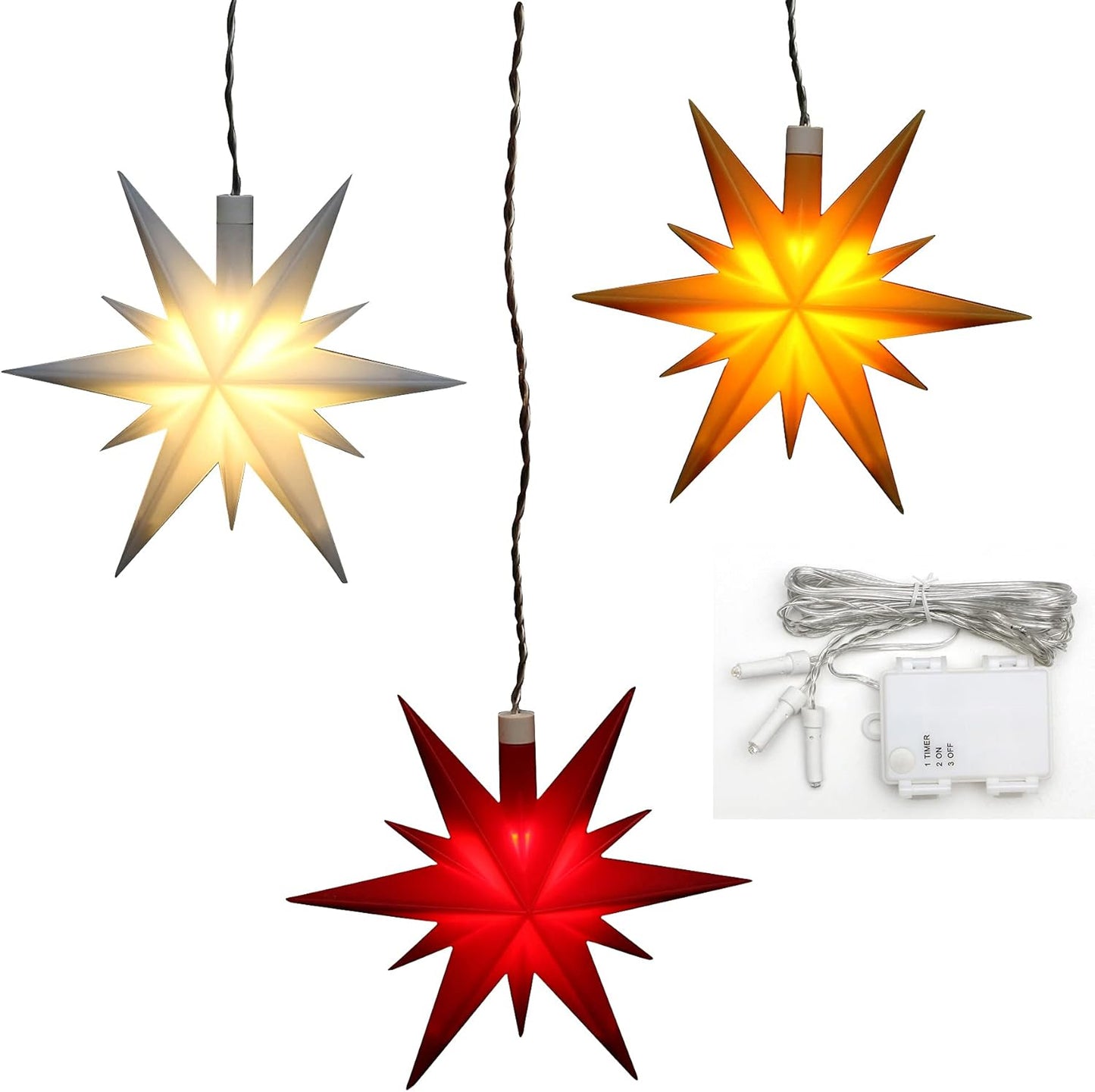 3er-Set Weihnachtssterne, 3er Set Gemischt, Batterie