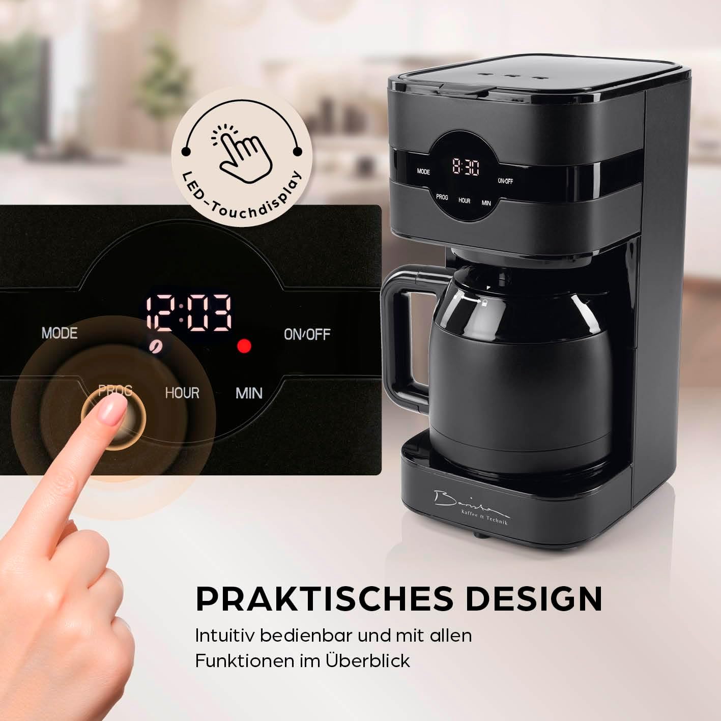 Filterkaffeemaschine mit Thermokanne, 3) Schwarz - Thermokanne
