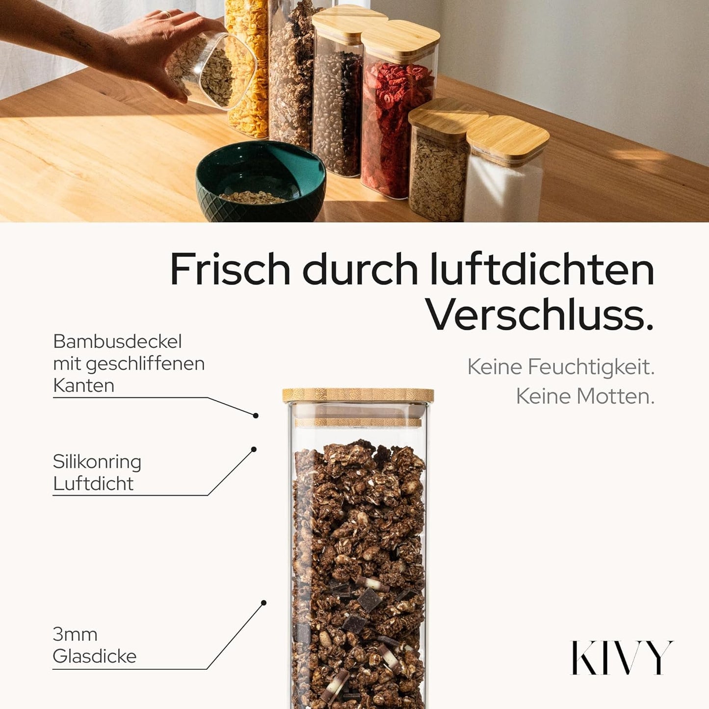 Vorratsgläser-Set mit Bambusdeckel, 2x 1800ml