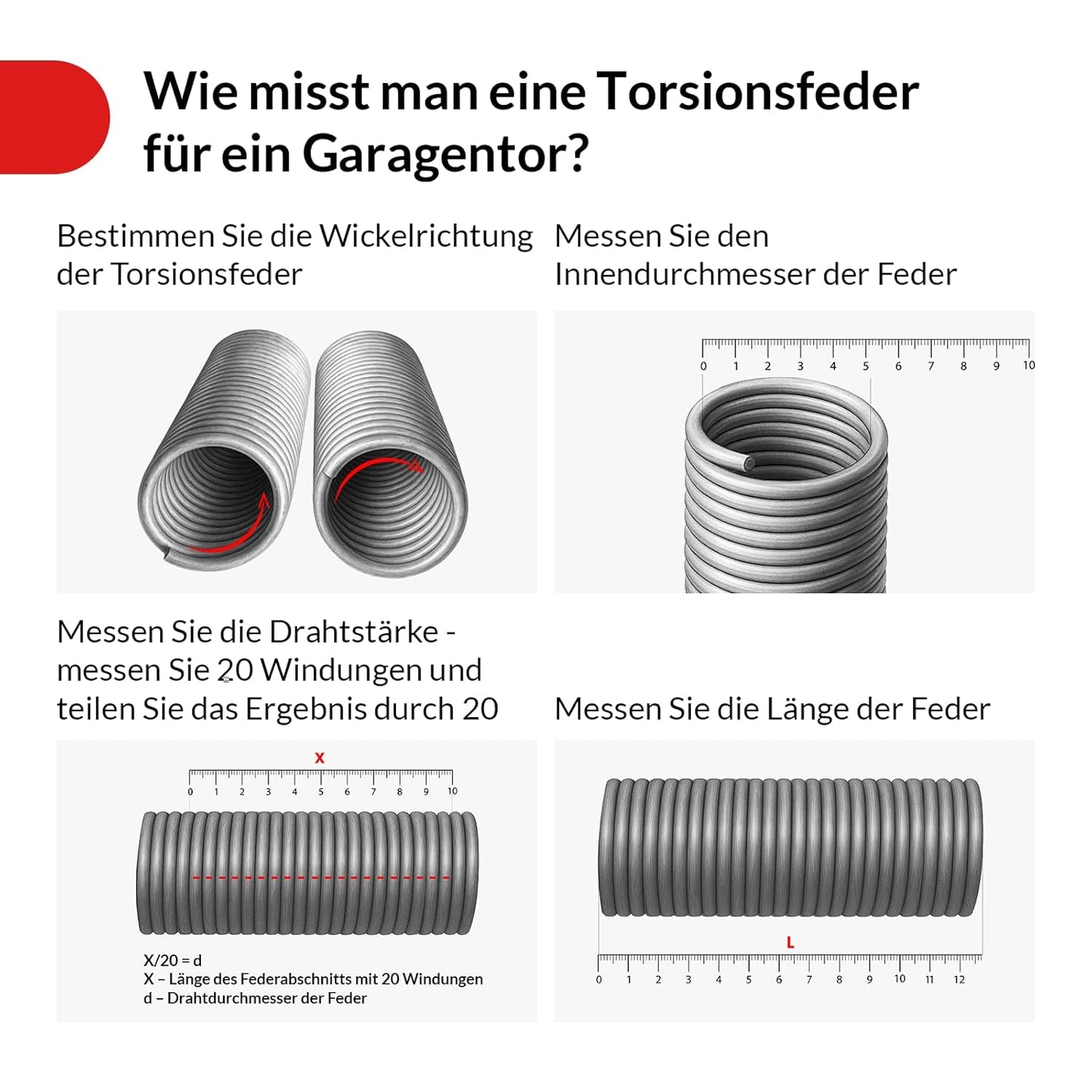 Kastom Garagentor Torsionsfedern Set mit Zubehör, 51/5,5/857 mm