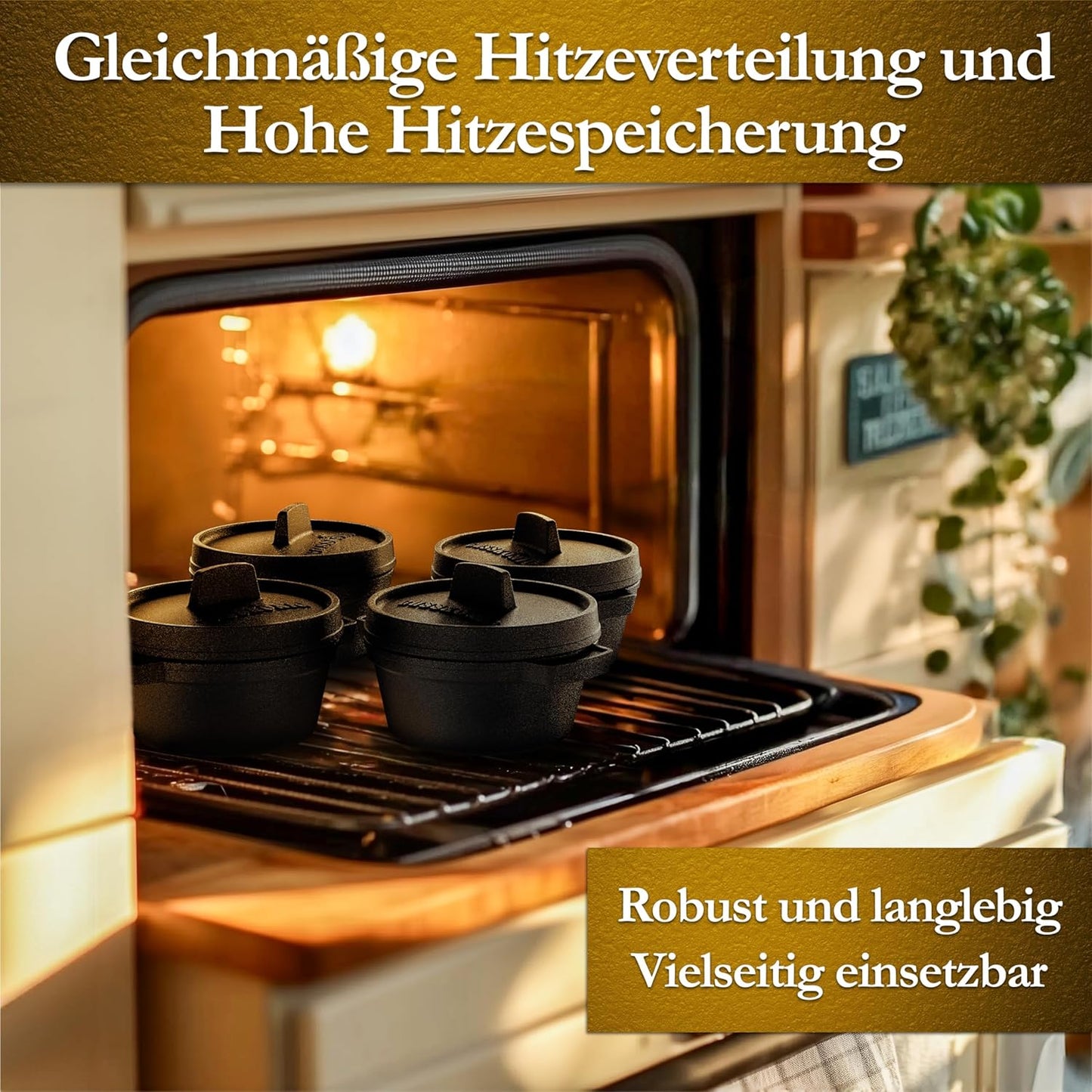 4-teiliges mini Brotbacktopf Set mit Rezeptbuch und Pflegepaste, Schwarz 4x 300 ml