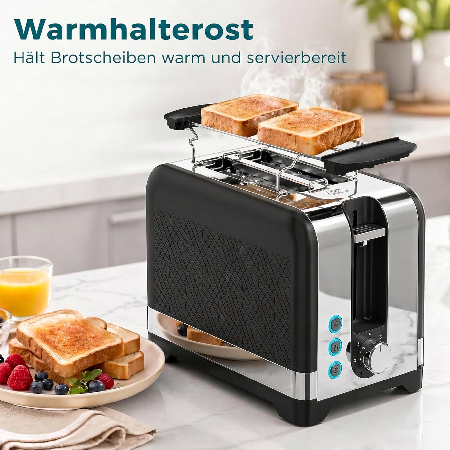 Toaster mit 7 Bräunungsstufen und Brötchenaufsatz