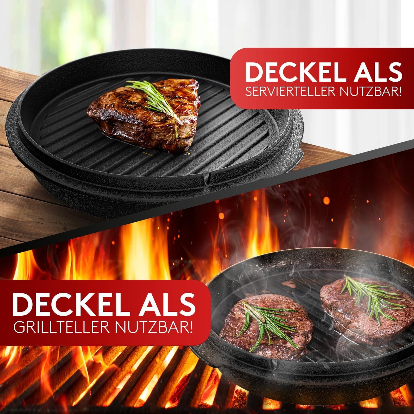 Dutch Oven Set mit Grillpfanne und Topfständer, 10,8 Liter inkl. Topfständer
