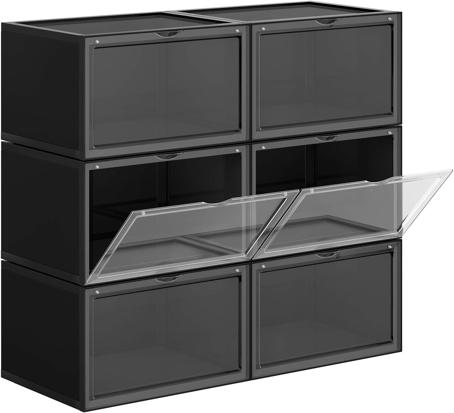 6 Stück Stapelbare Schuhboxen, Schwarz 6er Set