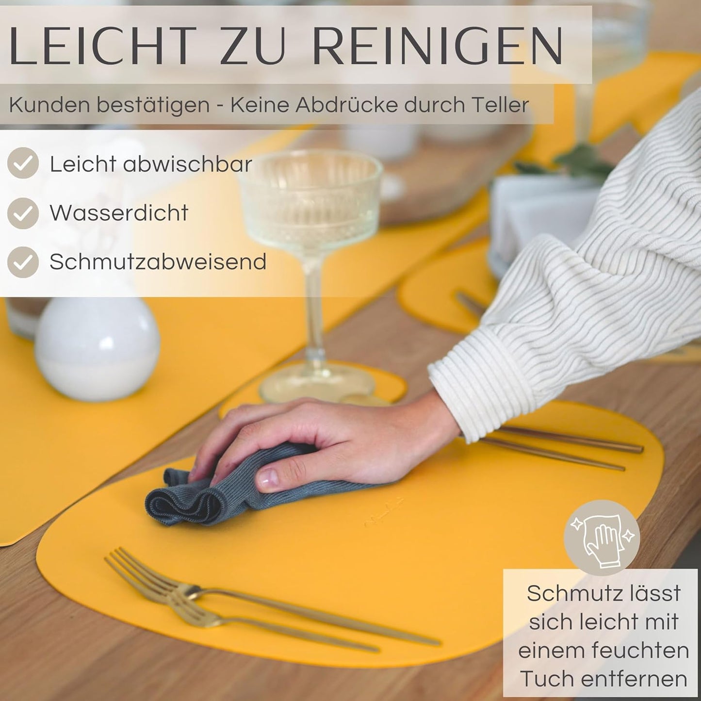 6er-Set Tischsets mit Glasuntersetzer, Senfgelb Oval