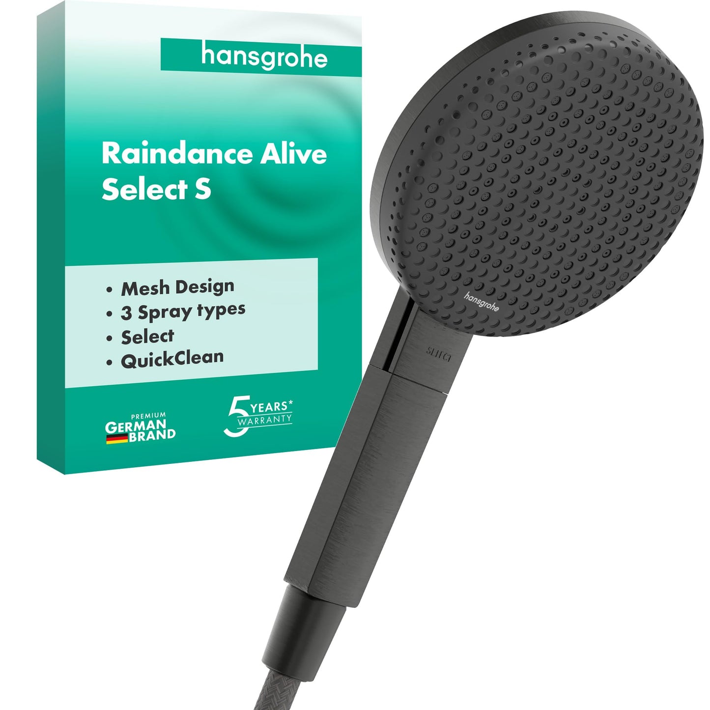Raindance Alive Select S Duschkopf mit Antikalk-Funktion, 3 Strahlarten Brushed Black Chrome