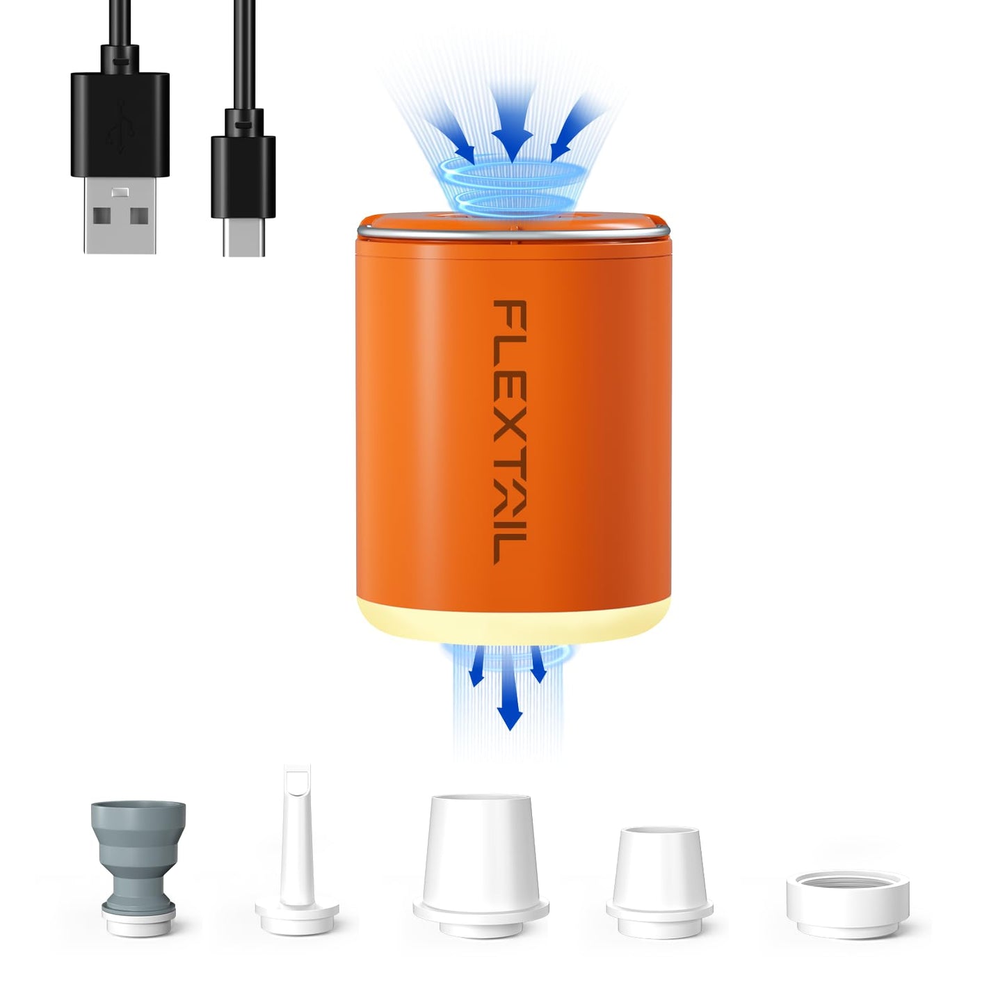 Elektrische Luftpumpe Tiny Pump 2X, Orange mit Licht