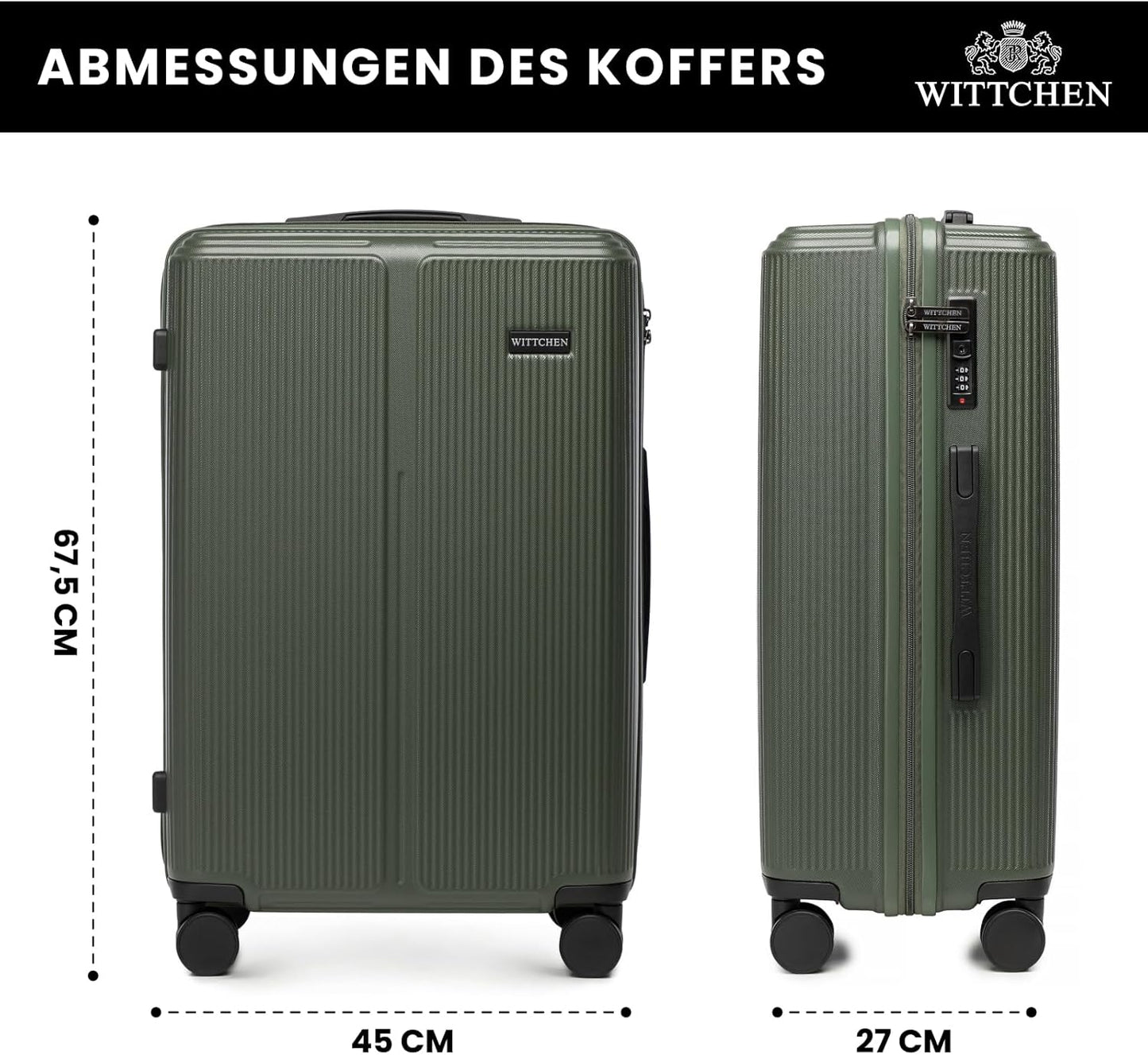 Mittelgrosser Hartschalenkoffer 67,5 cm mit Zahlenschloss, Khaki Mittlerer Koffer - L