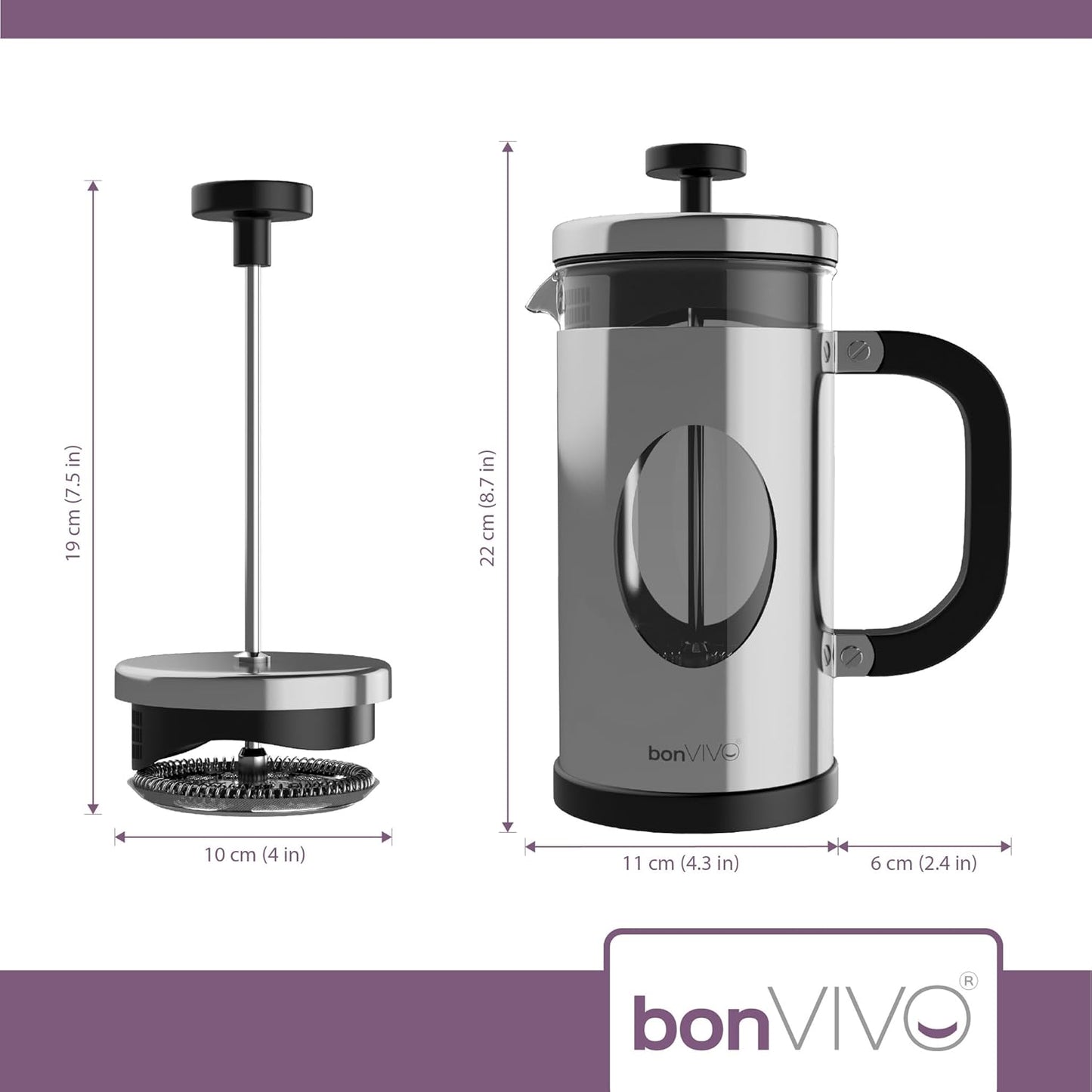French Press Kaffeekanne, Silver 1000 ml