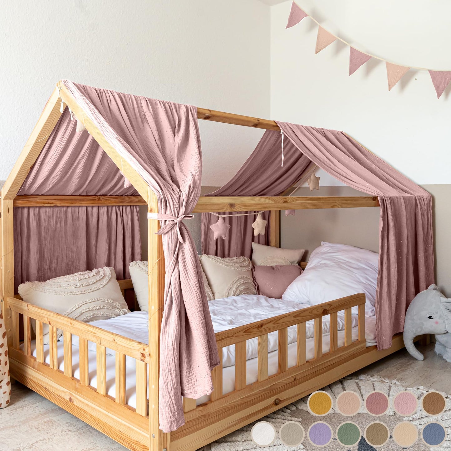 Betthimmel für Hausbett, Puderrosa 2er Set 67 x 320cm