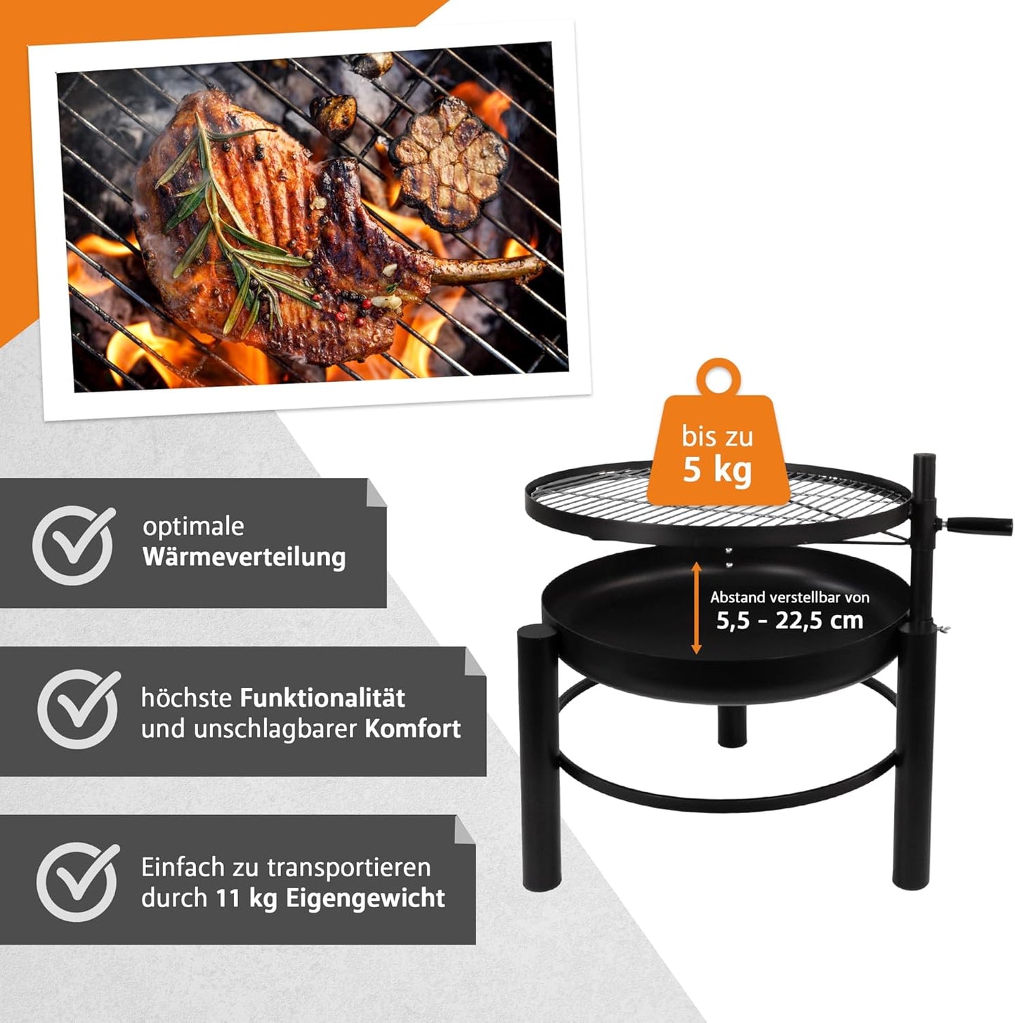 Feuerschale mit Grillrost, Feuerschale mit Schwenkgitter