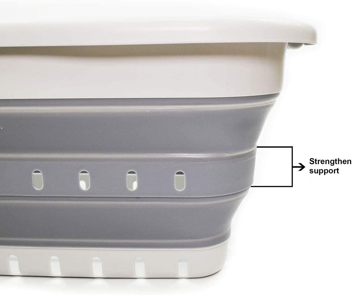 Faltbarer Wäschekorb mit 3 Griffen, 3 handled rectangular / Grey/Dark Grey