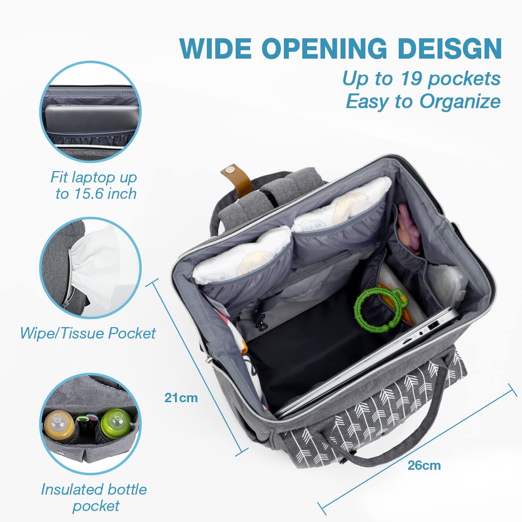 Wickelrucksack mit Wickelunterlage, Pfeil Grau Gedruckt