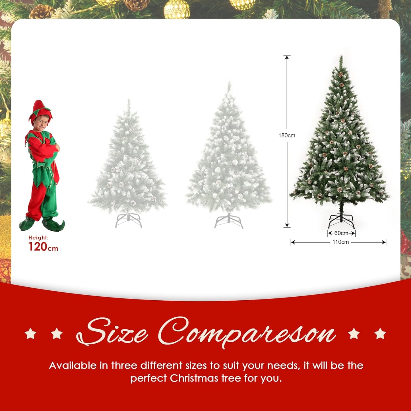 Künstlicher Weihnachtsbaum mit Schneeeffekt und Metallständer, 180 cm Schnee-effekt