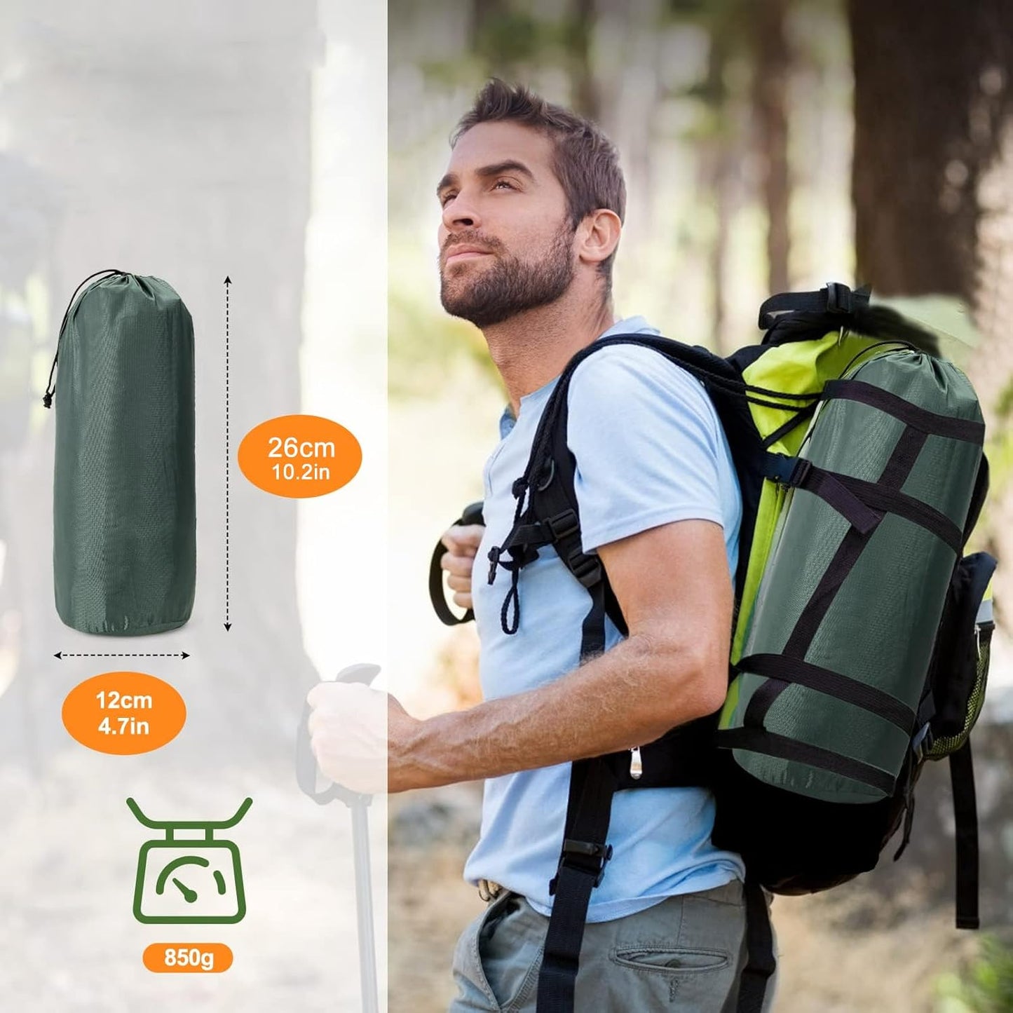 Selbstaufblasende Camping-Isomatte mit Fusspumpe, Einzeln-khaki