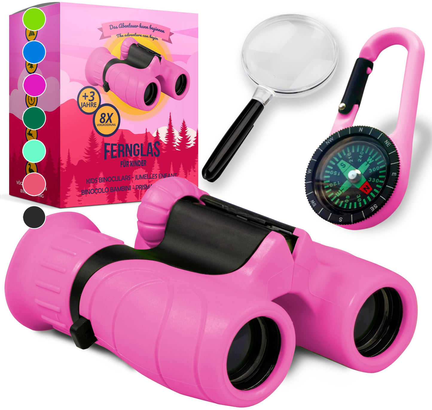 Fernglas für Kinder inklusive Lupe & Kompass, Pink