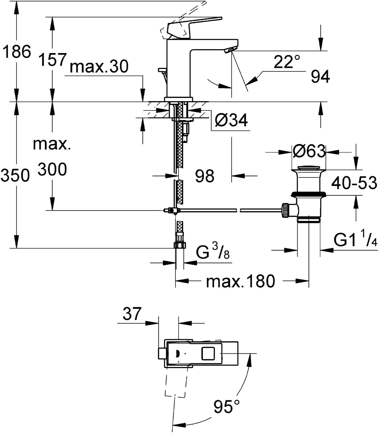 Einhand-Waschtischbatterie mit Kaltstartfunktion, Wassersparender Reissverschluss ; Small