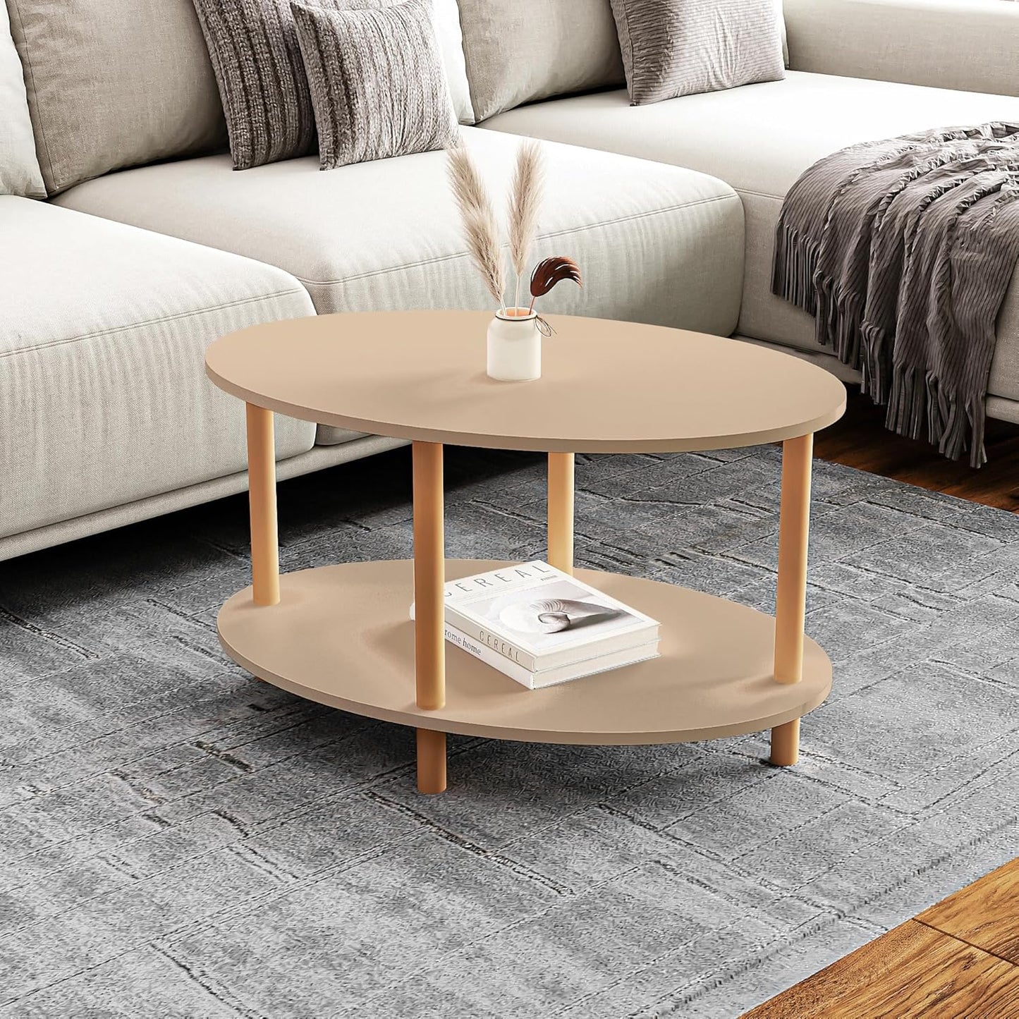 Ovaler Couchtisch Højreby mit Ablage, Cappuccino