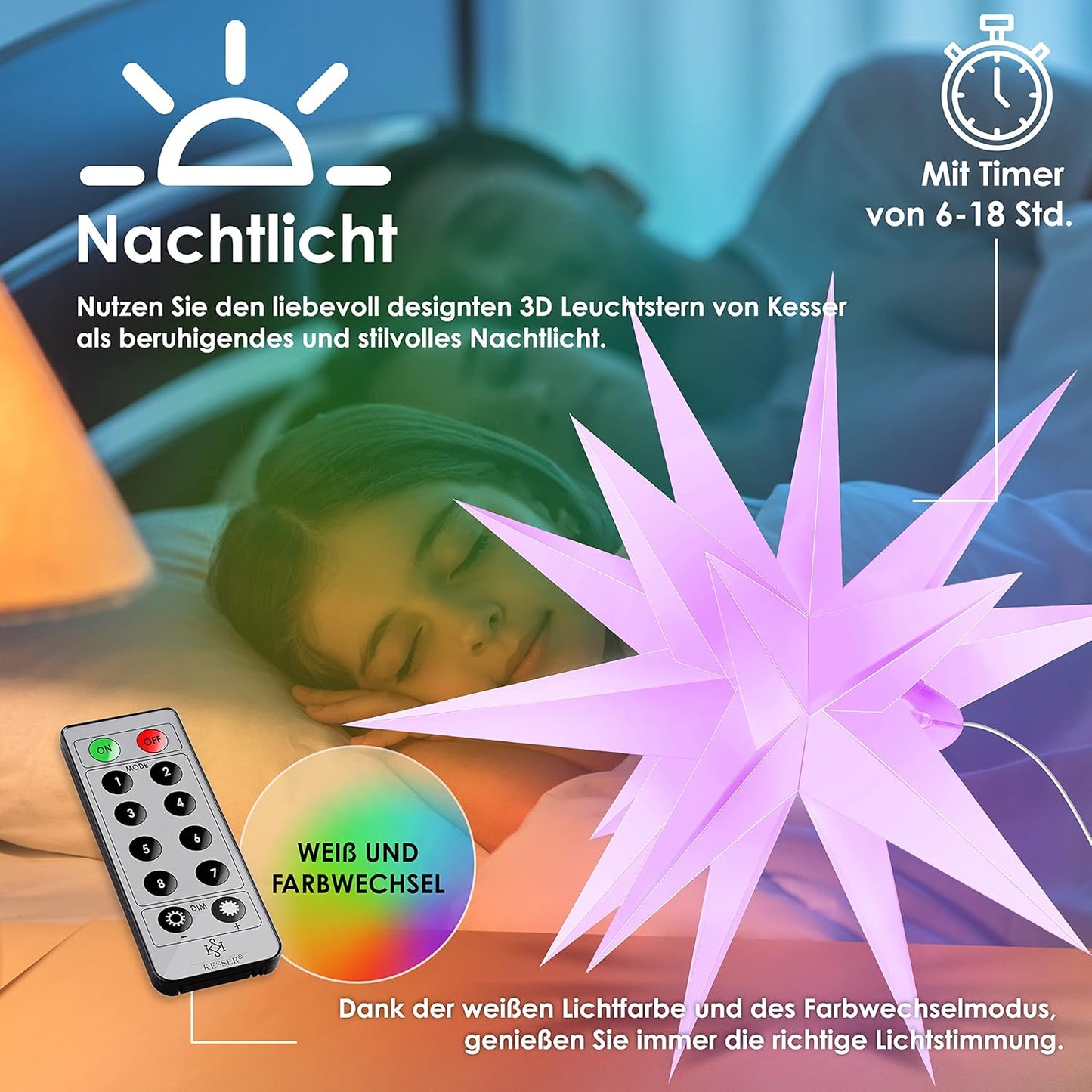 LED-Weihnachtsstern mit Fernbedienung, Bunt / mit Fernbedienung 45cm