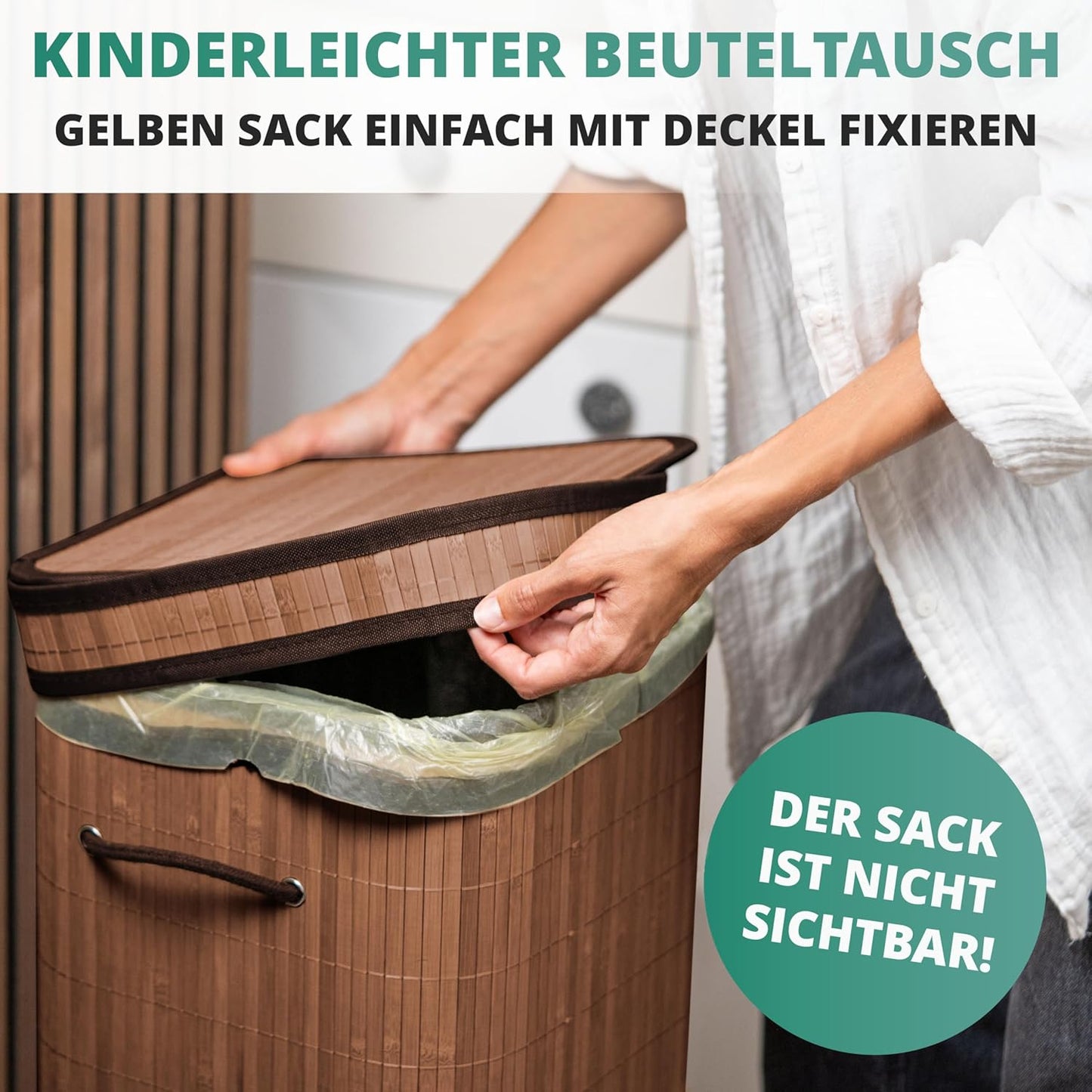 Müllsack-Ständer mit Innentasche, Bambus / Kaffee