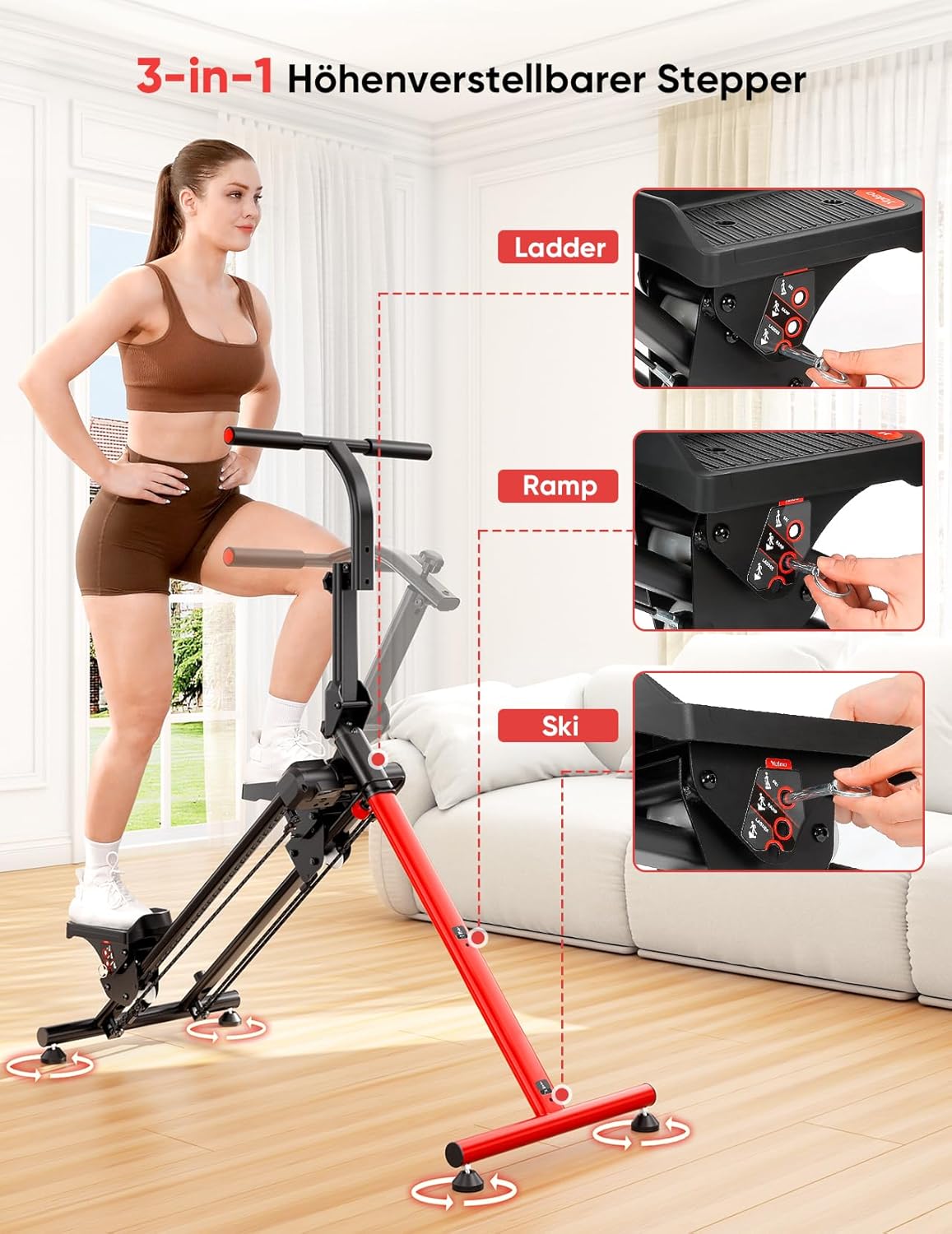 Klappbarer Stepper mit 3 Trainingsmodi & Skisimulation, Einfacher Stepper