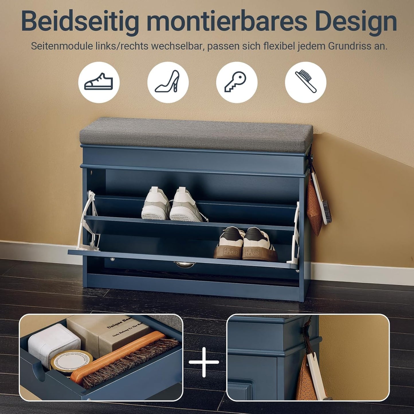 Schuhschrank SR82-L-B mit Klappe, Blau