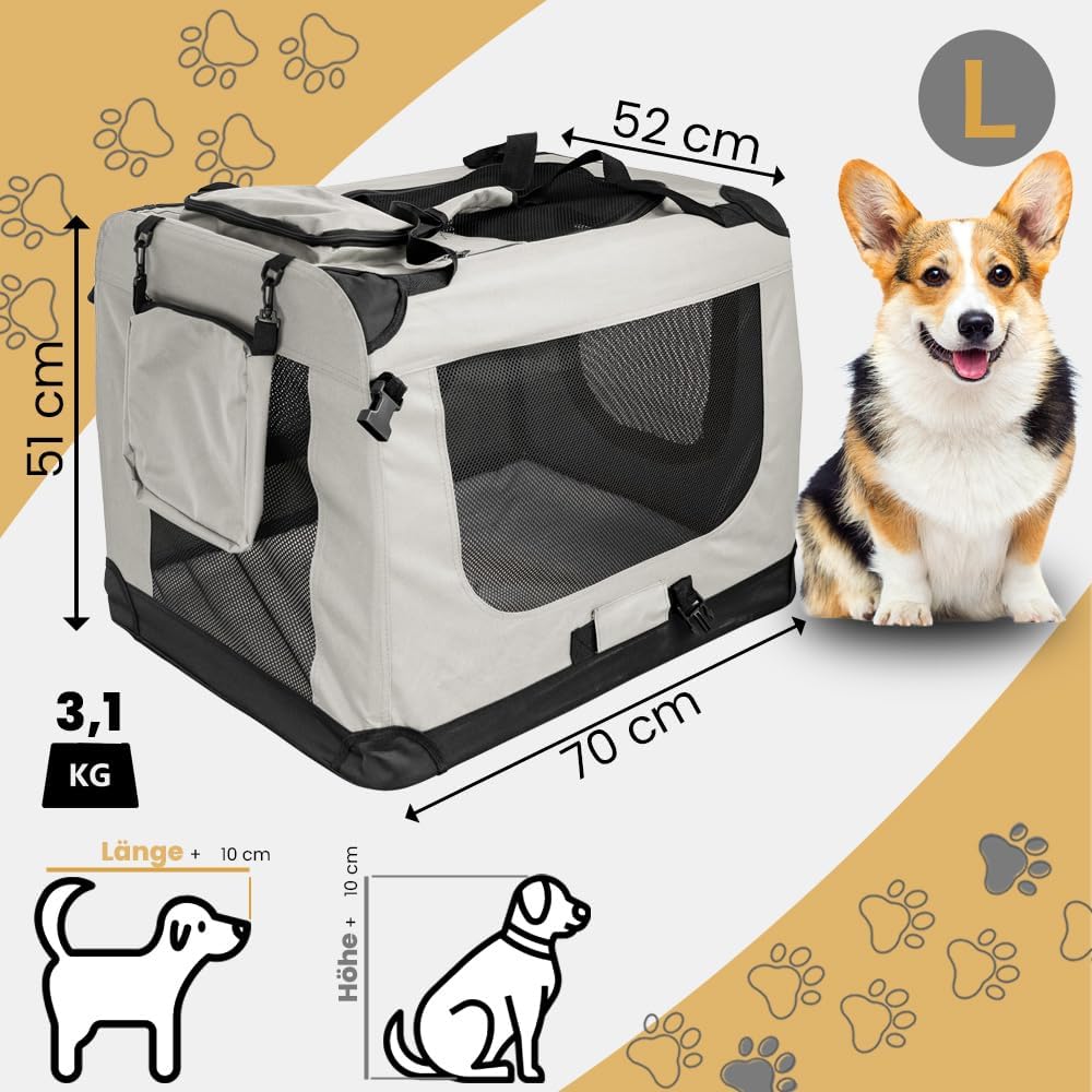 Faltbare Hundetransportbox, L 70 x B 52 x H 51 cm Creme