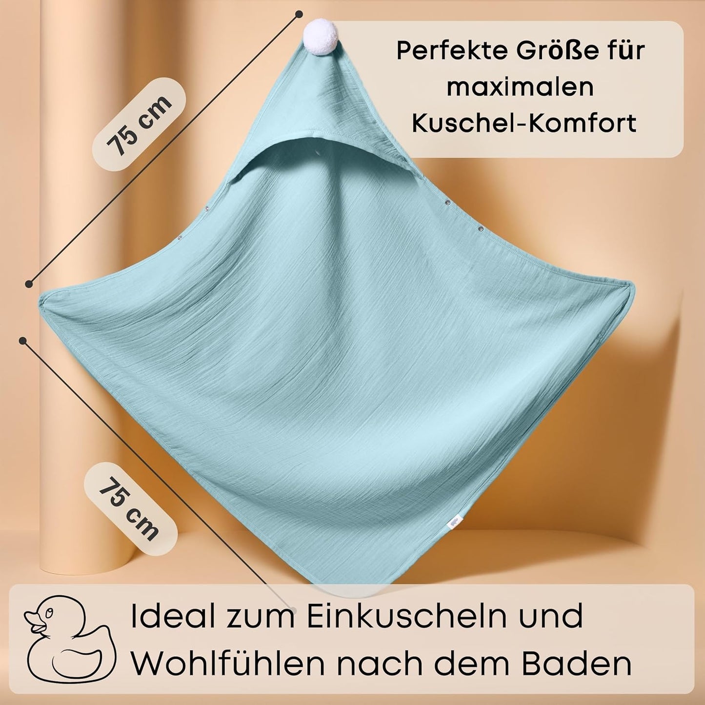 Baby Kapuzenhandtuch mit Anti-Rutsch-Knöpfen, 75x75 cm, Sea Green